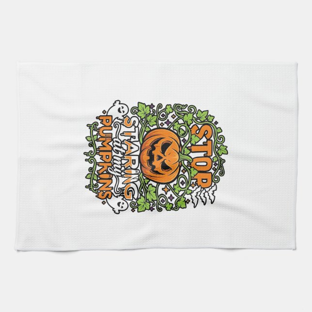 Sluta stirra pumpor Halloween spöken fladdermöss_1 Kökshandduk (Horisontell)