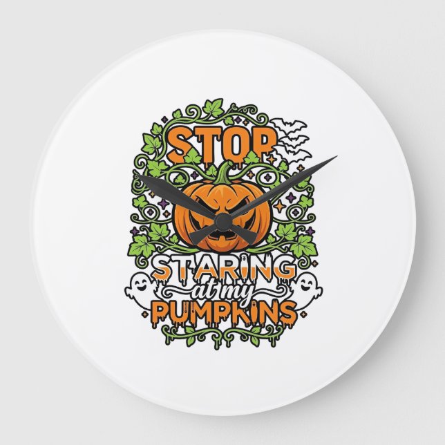 Sluta stirra pumpor Halloween spöken fladdermöss_1 Stor Klocka (Framsida)