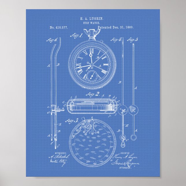Sluta titta på 1889 Patent Art Blueprint Poster (Framsidan)