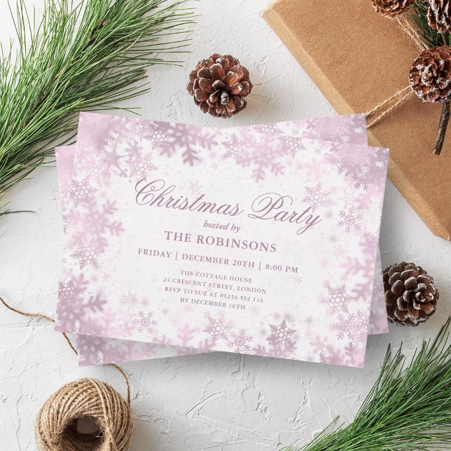 Sluten Helgdag-jul Ro Guld Snöflingor Inbjudningar (Festive Holiday Christmas Rose Gold Snowflakes Invitation)
