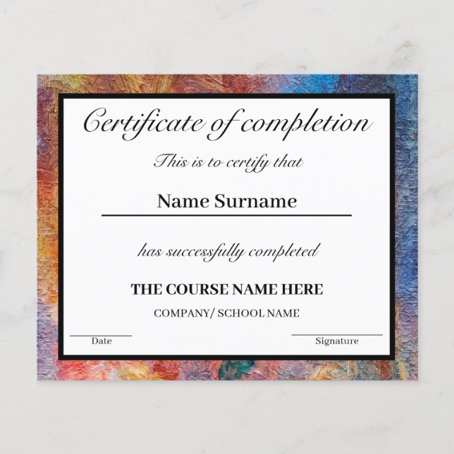 Slutförandeintyg för elegant (Framsida)