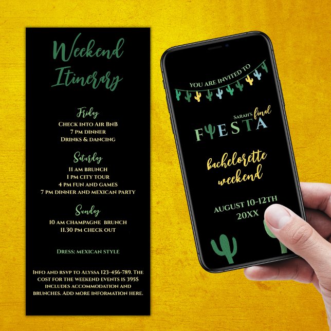 Slutgiltigt Fiesta Cactus Bachelorette Helg Itiner Inbjudningar (Final Fiesta Mexican Bachelorette Weekend Itinerary Cactus Bachelorette Vibrant Green And Yellow)