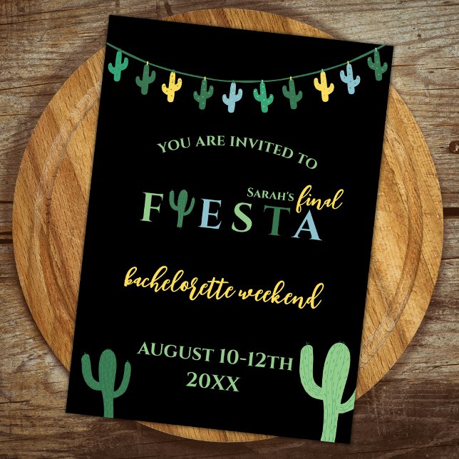 Slutgiltigt Fiesta Cactus Bachelorette Helg Itiner Inbjudningar (final fiesta weekend itinerary bachelorette party invitation cactus green and yellow mexican themed)