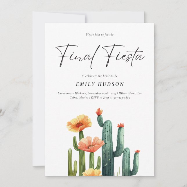 Slutgiltigt Fiesta Cactus Bachelorette Party Inbjudningar (Framsida)