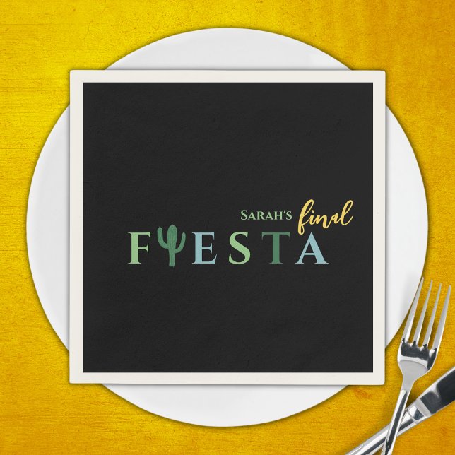 Slutgiltigt Fiesta Cactus Mexican Bachelorette Par Pappersservett (Final fiesta bachelorette party napkins, green and yellow vibrant mexican bachelorette)