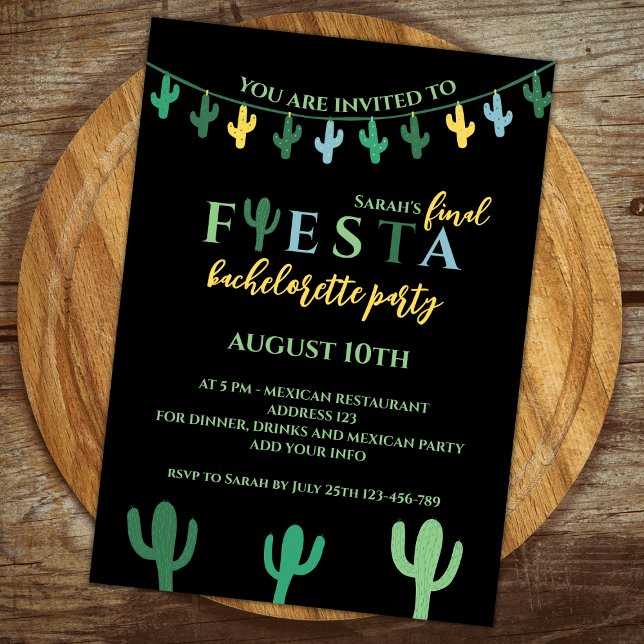 Slutgiltigt Fiesta Cactus Vibrant Bachelorette Par Inbjudningar (Final fiesta cactus mexican bachelorette party invitation vibrant green and yellow bach party)