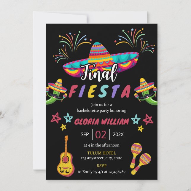 Slutgiltigt Fiesta Mexican Vibrant Bachelorette Pa Inbjudningar (Framsida)