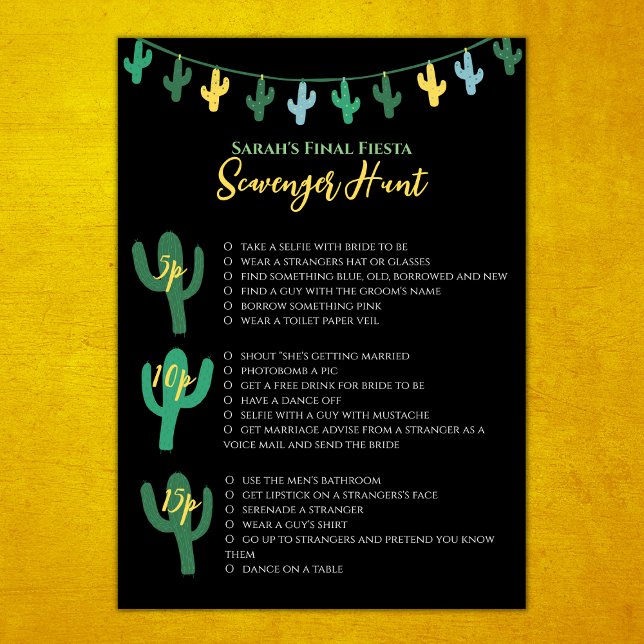 Slutlig Fiesta Bachelorette Game Scavenger Hunt Kort (Final fiesta mexican bachelorette scavenger hunt bachelorette party games)
