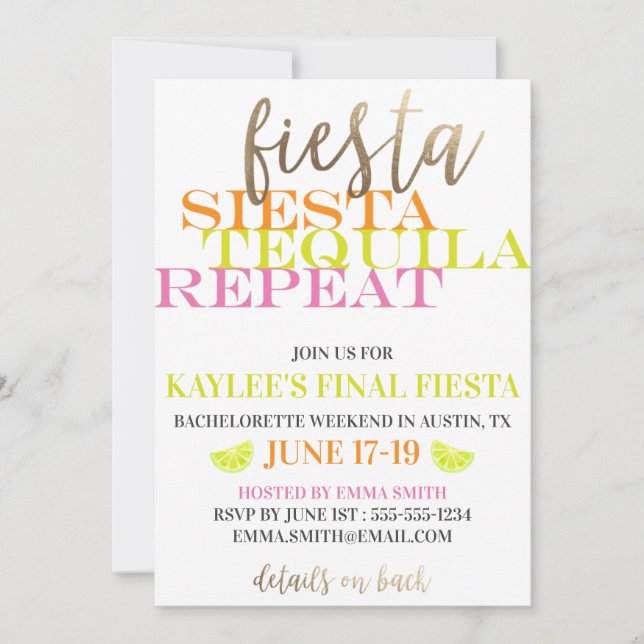 Slutlig Fiesta Bright- och Modern Bachelorette Par Inbjudningar (Framsida)