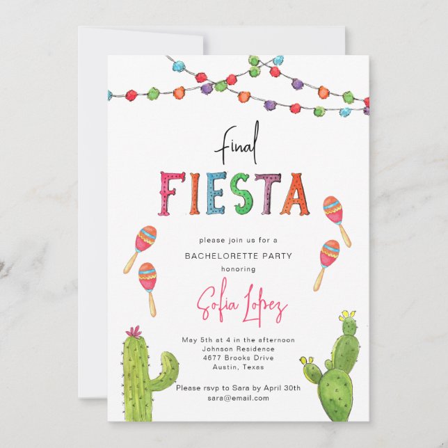 Slutlig Fiesta Mexican Bachelorette helg Inbjudningar (Framsida)