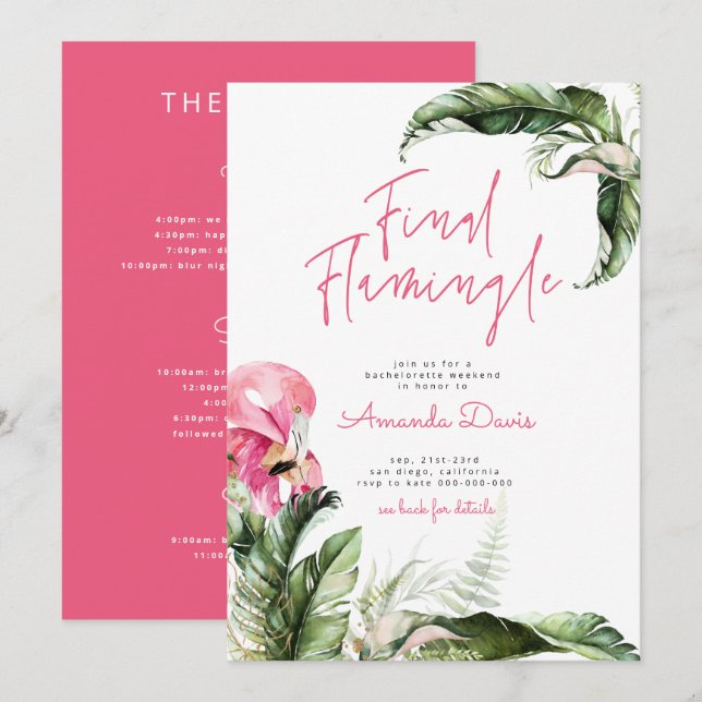 Slutlig flamingle Bachelorette Helg Flamingo Inbjudningar (Fram/baksida)