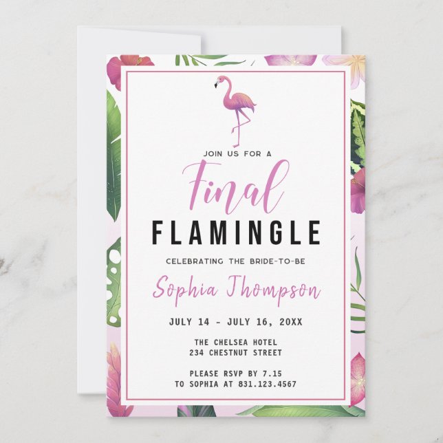 Slutlig flamingle Bachelorette Helg Itinerary Inbjudningar (Framsida)