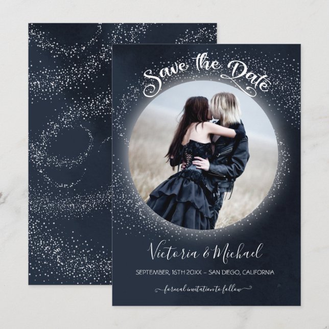 Slutlig full måne och stjärnfoto Spara datum Inbjudningar (Fram/baksida)