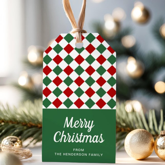Slutlig Grönt och rödkontroll jul Presentetikett (Festive Green And Red Check Christmas Gift Tags)