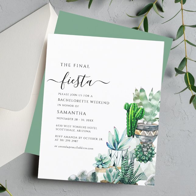 Slutlig inbjudan till Fiesta-budgeten för Bachelor (Final Fiesta Script Cacti Bachelorette Wedding Invitation)