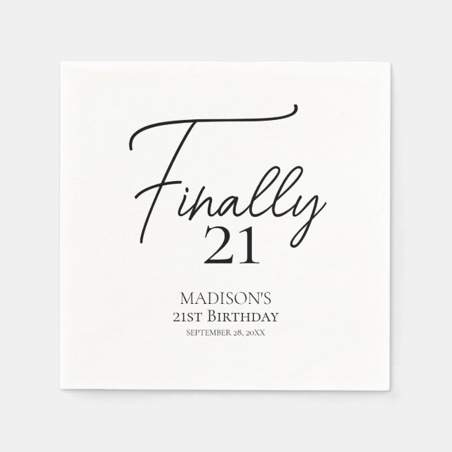 Slutligen 21 svartvitt 21:a födelsedag pappersservett (Framsidan)