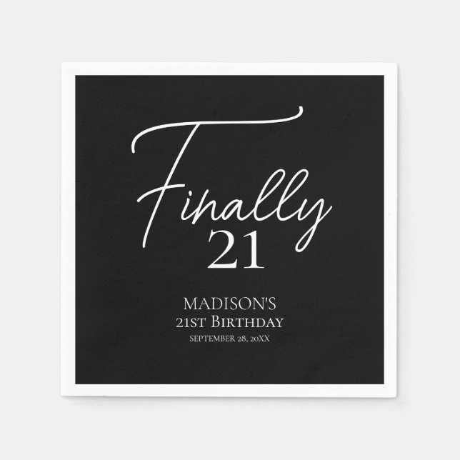 Slutligen 21 svartvitt 21:a födelsedag pappersservett (Framsidan)