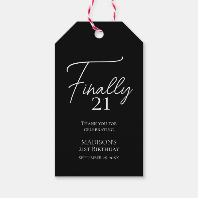 Slutligen 21 svartvitt 21:a födelsedag presentetikett (Framsidan)