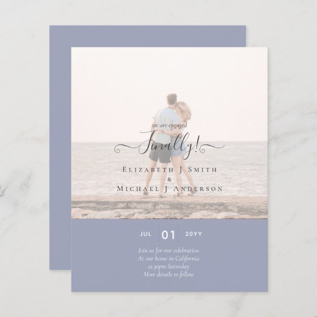 Slutligen är vi engagerade! Bröllop-annonseringsFO (Fram/baksida)