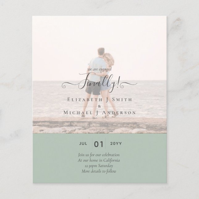 Slutligen är vi engagerade! Bröllop-annonseringsFO Flygblad (Framsidan)