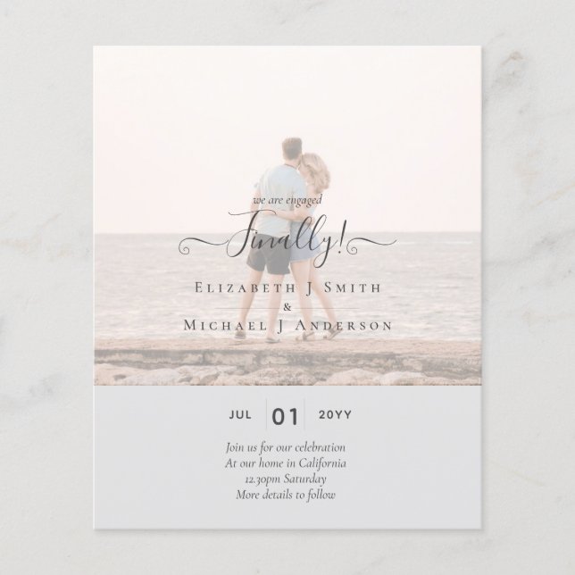 Slutligen är vi engagerade! Bröllop-annonseringsFO Flygblad (Framsidan)