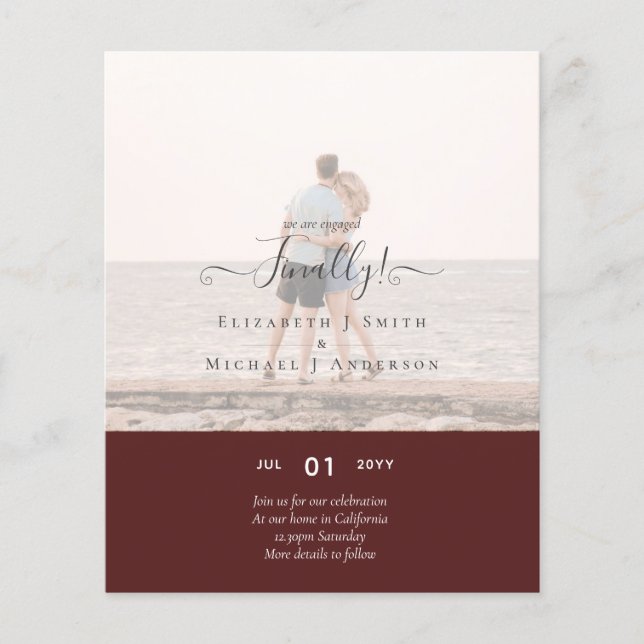 Slutligen är vi engagerade! Bröllop-annonseringsFO Flygblad (Framsidan)