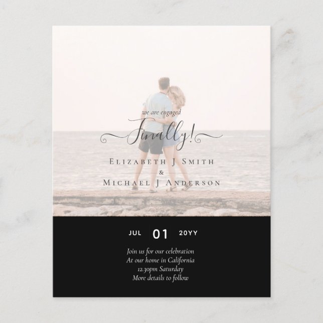 Slutligen är vi engagerade! Bröllop-annonseringsFO Flygblad (Framsidan)