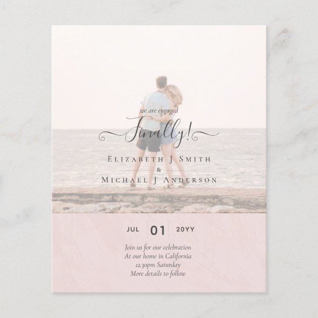 Slutligen är vi engagerade! Bröllop-annonseringsFO Flygblad (Framsidan)