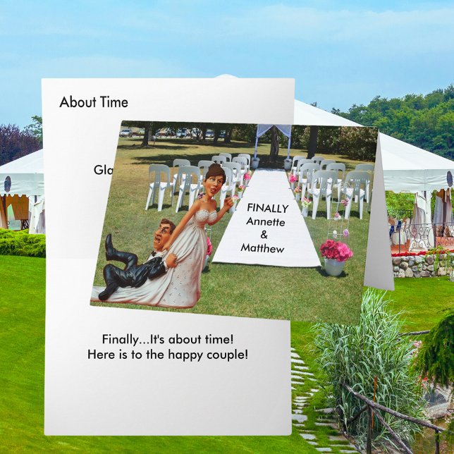 Slutligen Bröllop par Brown Hair Funny lite Kort (Finally Wedding Couple Brown Hair Funny Couple Card)