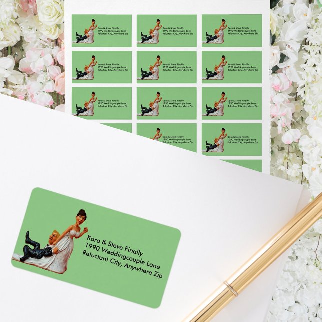 Slutligen Bröllop par Funny Brown & Blond-etikett Adressetikett (Finally Wedding Couple Funny Brown & Blond Address Label)