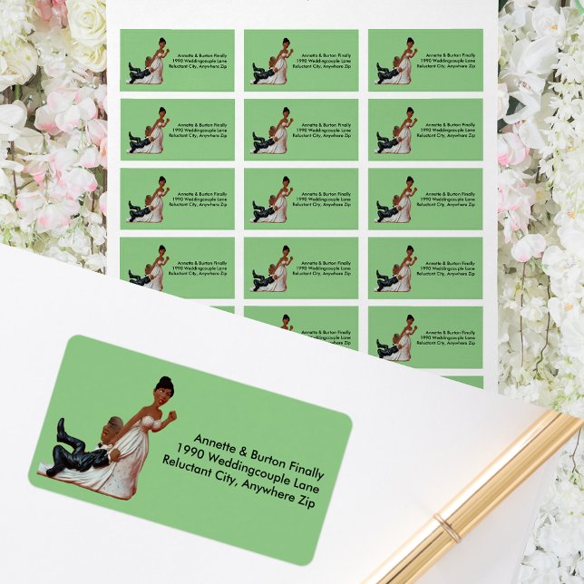 Slutligen det fruktbara afrikanska paret Bröllop Adressetikett (Finally Wedding Funny African American Couple Address Label)