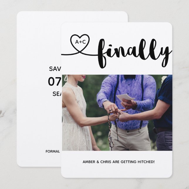 Slutligen få Hitched! Spara datumet Inbjudningar (Fram/baksida)
