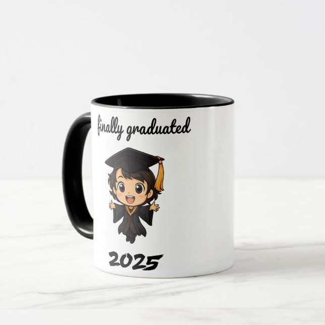 🎓 slutligen graduated 2025 - Cute Chibi Studenten Mugg (Framsida vänster)
