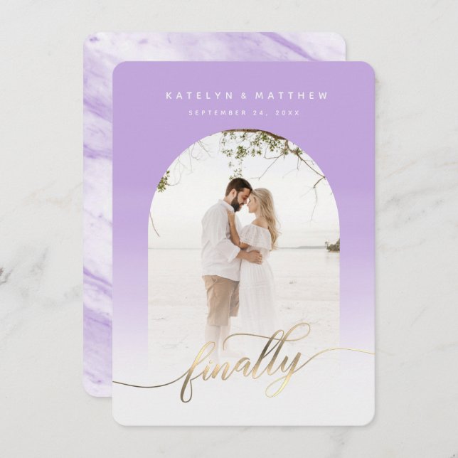Slutligen, Guld Script Lavender Archway-ramfoto Spara Datumet (Fram/baksida)