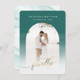 Slutligen, Guld-skript Emerald Arched Framed Photo Spara Datumet