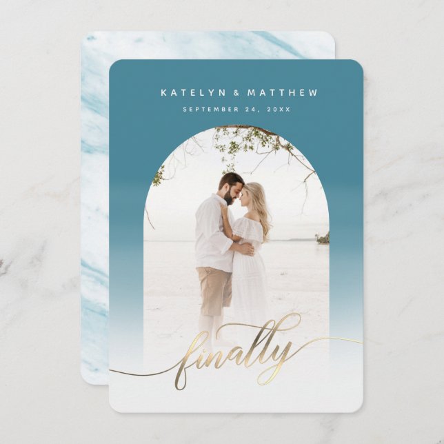 Slutligen, Guld-skript, ramfoto för vattenfallsram Spara Datumet (Fram/baksida)