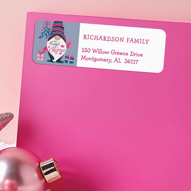 Slutligen Hugs & Kisses Roligt Bright jul Gnome Returadress Etikett (Finally Hugs & Kisses Fun Bright Christmas Gnome Label)