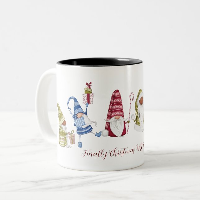 Slutligen jul med mina Gnomies Funny Gnomes Två-Tonad Mugg (Framsida vänster)