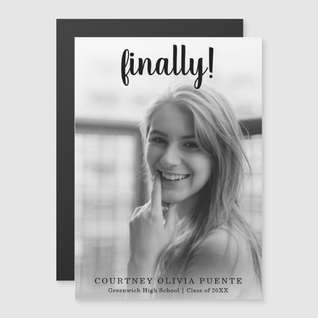 Slutligen Modern Script Photo Studenten Magnetisk Inbjudningskort (Fram/baksida)