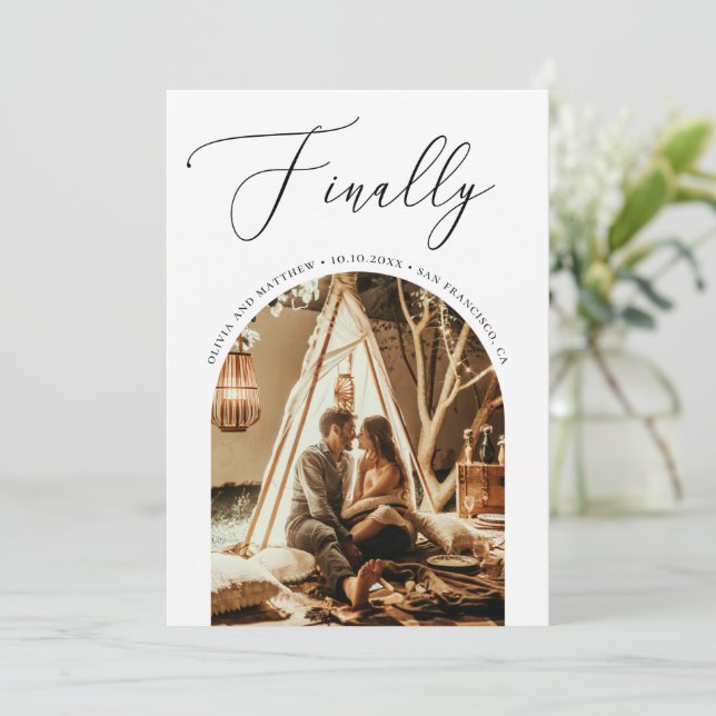 Slutligen skript. Modern Romantic Arch Photo Bröll Spara Datumet (Stående Fram)