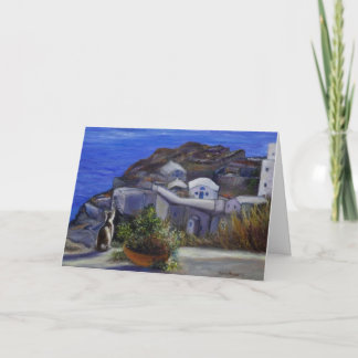 Slutligt Santorini-vykort för cat-Helgdag Helgkort