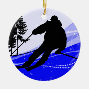 Sluttande på skida slutta julgransprydnad keramik