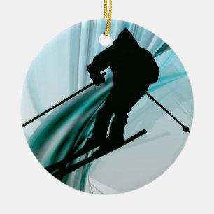 Sluttande Skier på isigrosett band Julgransprydnad Keramik