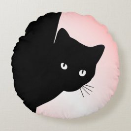 Sly Black Cat Rosa Rund Kudde