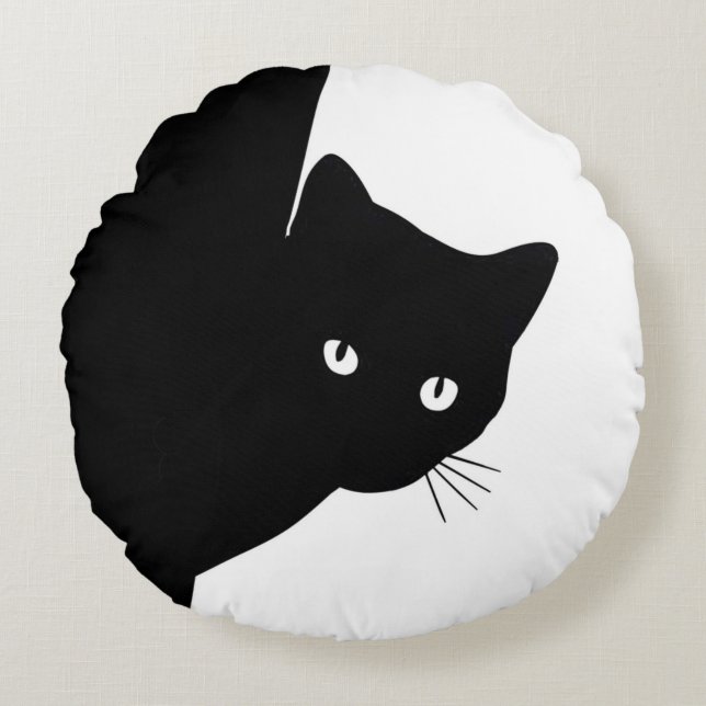 Sly Black Cat Rund Kudde (Framsidan)