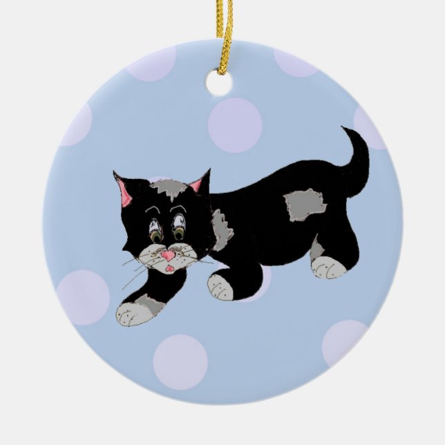 Sly Cartoon Katt Julgransprydnad Keramik (Framsidan)