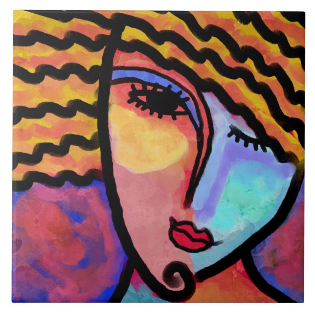 Sly Flin Abstrakt Digital Painting of a Women Kakelplatta (Framsidan)