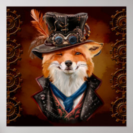 Sly fox i steampunk-kläder. Watercolor teckning Poster
