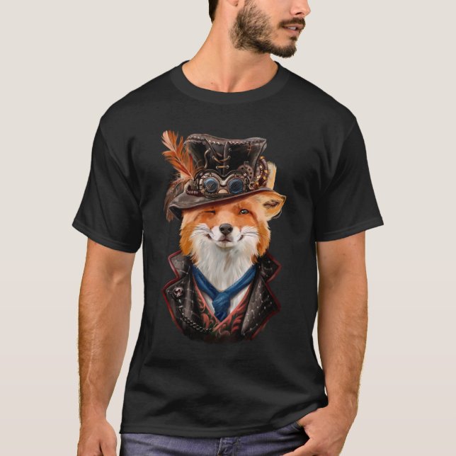 Sly fox i steampunk-kläder. Watercolor teckning T Shirt (Framsida)
