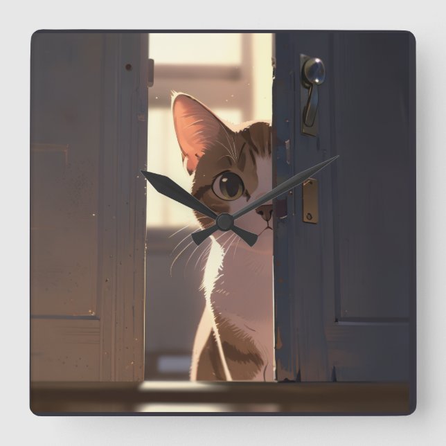 Sly katt  fyrkantig klocka (Framsida)